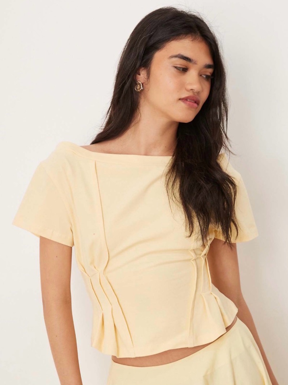 Women's Soft Yellow Off-Shoulder Peplum Top